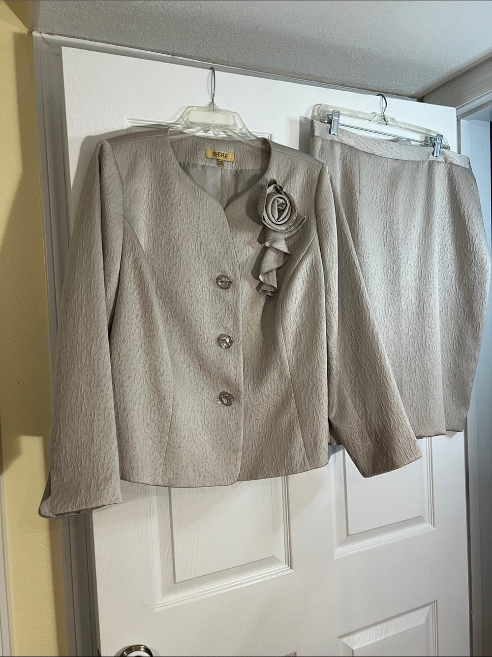 Kasper Light Taupe Textured Skirt Suit Set